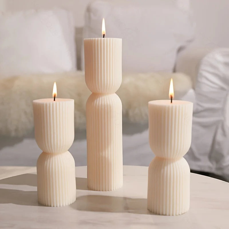 Roman Striped Cylindrical Candle