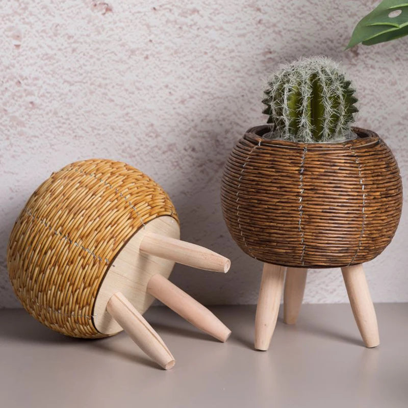 Vintage Planters Imitation Rattan Flower Stand