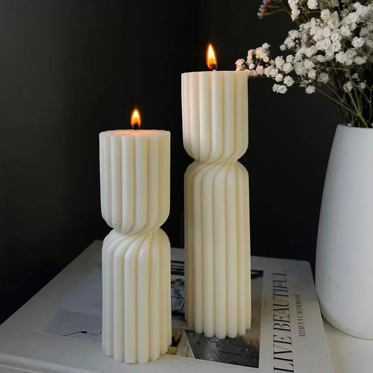 Roman Striped Cylindrical Candle